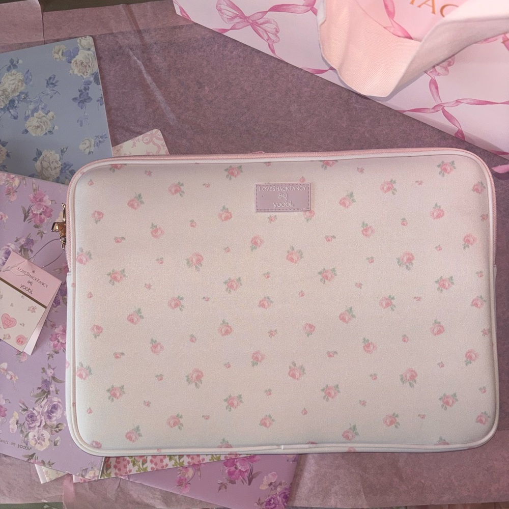 LoveShackFancy yoobi target laptop sleeve / cover pink floral blooming heirloom
